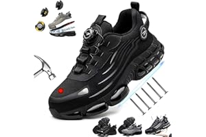 ATGKPX Evontura Steel Toe Shoes Power Trainers, Men's Steel Toe Safety Work Shoes, Comfortable Lightweight Puncture Proof Slip on Indestructible Sneakers, Smash Stab Resistant Air Cushion Shoes (Black,10)
