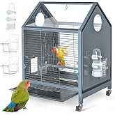 SUKEOPET Acrylic Bird Cage, 25 inch Medium Parrot Cage for Parakeet Cockatiel Conure Lovebird, Panoramic View Bird Cage with Water Bottle Bird Feeder Perch Rolling Stand