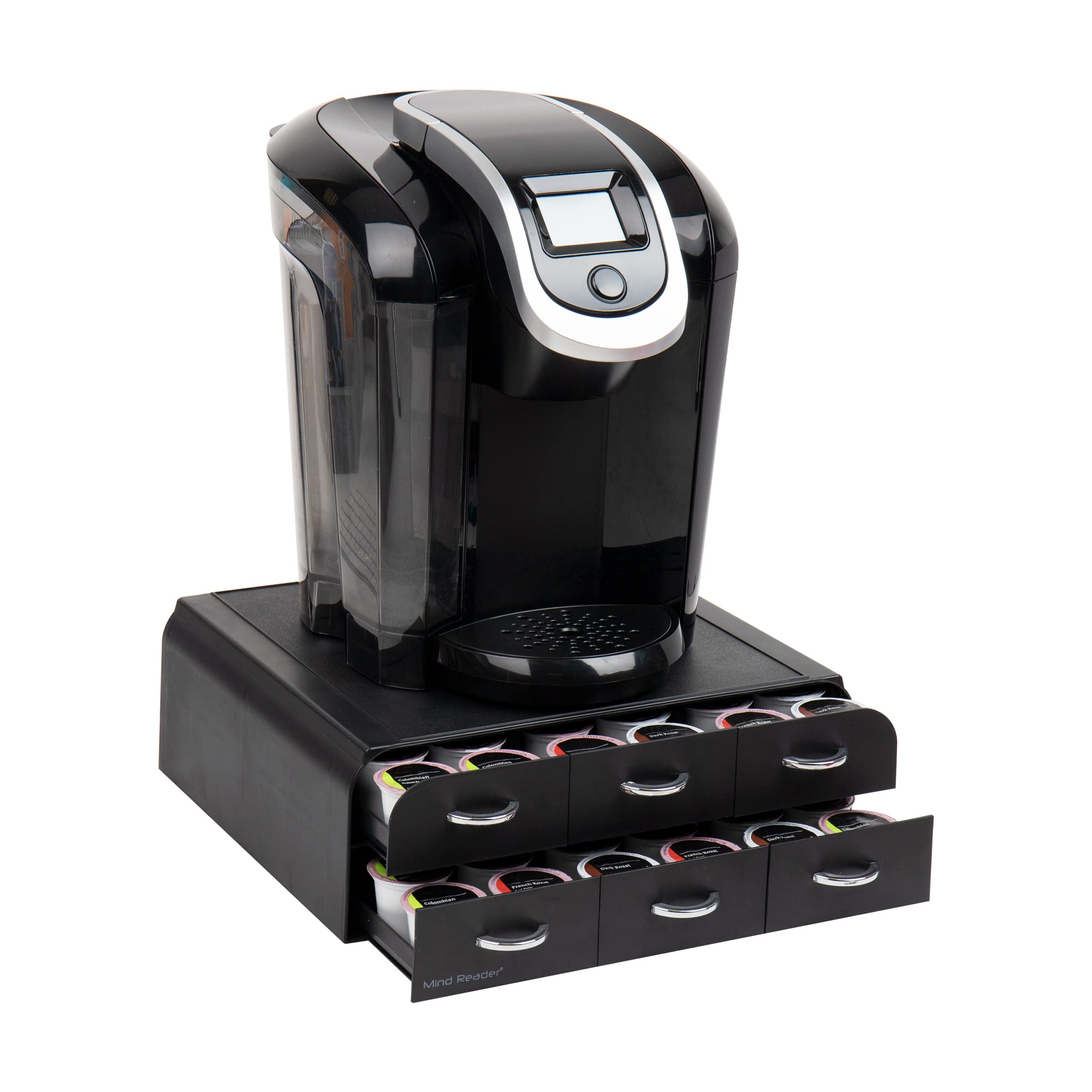 Photo 1 of (PARTIAL SET) (BAGGED) Mind Reader Single Serve Coffee Pod Organizer with 2 Drawers, 72 Pod Capacity, Countertop, 14"L x 12.25"W x 4.75"H, Black