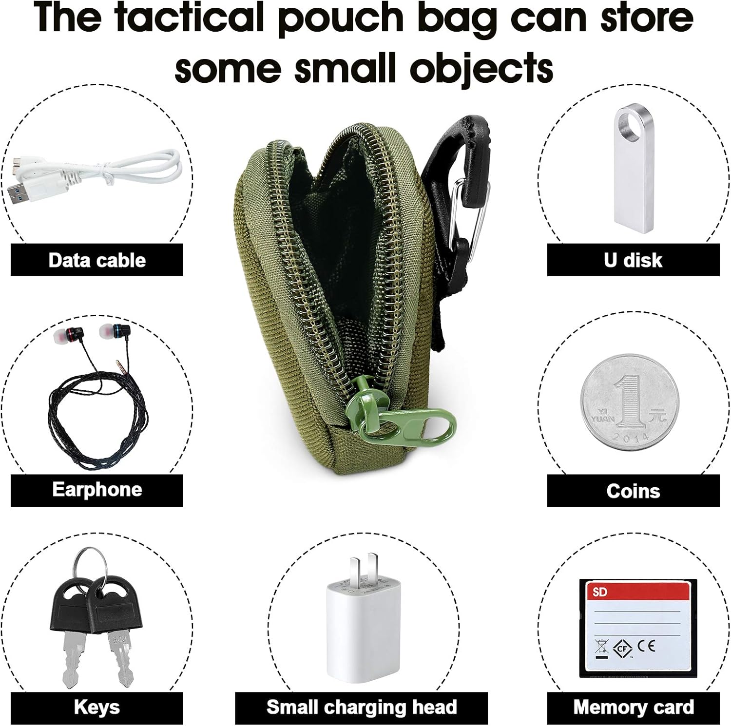 Weewooday 4 Pieces Tactical Pouch Accessories Small Round Pouches with Triangle Buckle Zipper Tactical Bag Case Military Gear Small Bags for Camping Hunting Shooting (Army Green) : Sports & Outdoors