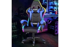 Bigzzia Gaming Chair with RGB LED Lights, High Back Ergonomic Computer Gamer Chair with Headrest and Lumbar Support, Racing Style Reclining Game Chair for Adults, Kids(Black/Blue)