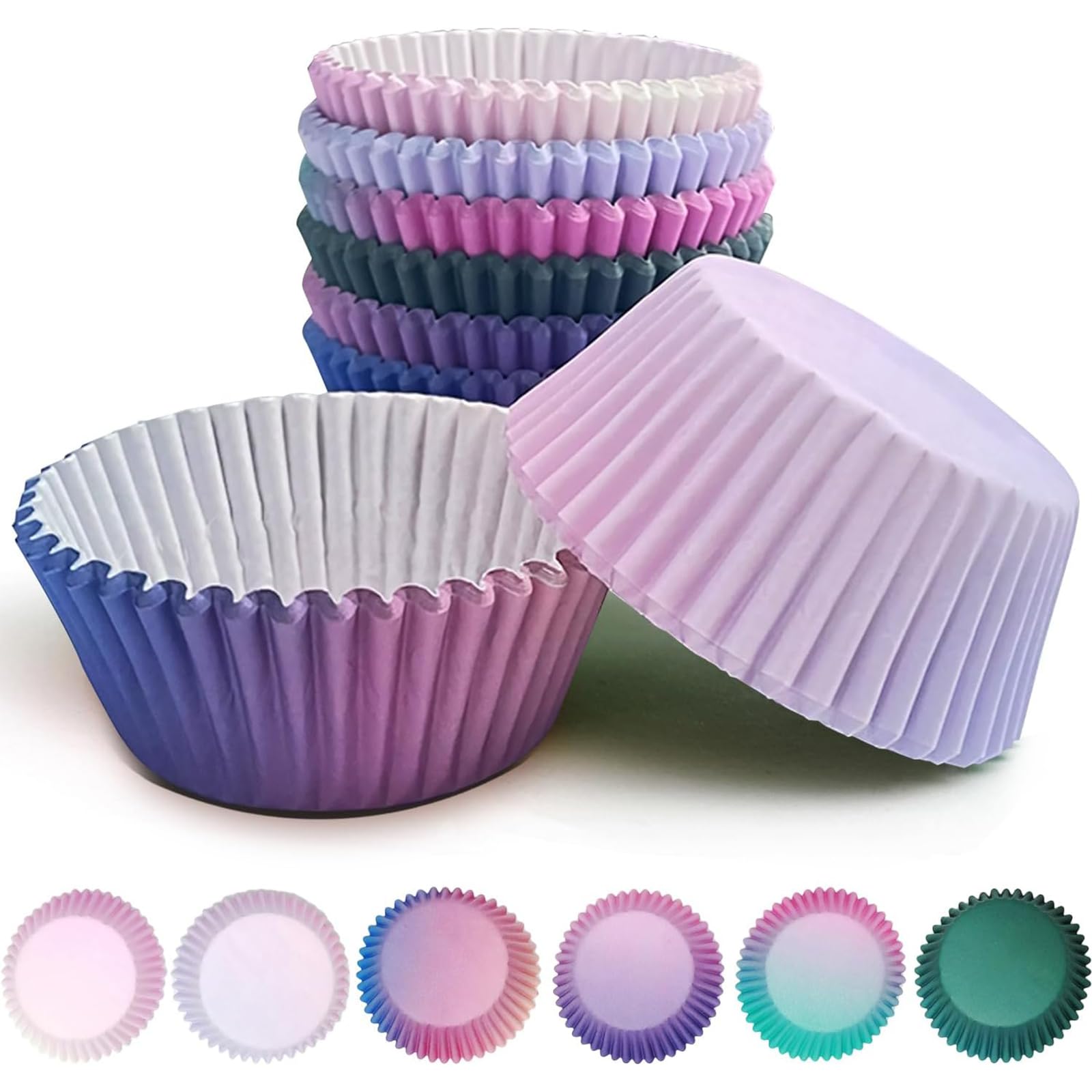 Gcardist 300-Count Standard Gradient Cupcake Liners Cupcake Cups 6 Design Pink Blue Gradient Cupcake Papers Baking Cups Cupcake Wrappers (Standard Size)