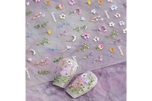 NAMREC Flower Nail Art Stickers Decals 5D Embossed Self Adhesive Flower Nail Stickers for Nail Art Spring Summer Nail Decals Colorful Floral Nail Art Supplies Decoration for Women and Girls 2 Sheets
