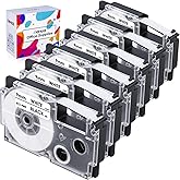 Hehua 6 Pack Compatible Label Tape Replacement for Casio XR-9WE XR9WE XR-9WE2S 9mm Labeling Tape 3/8 Black-on-White Tape Cassette for Kl Label Printer KL-60 KL-100 KL-120 KL-430 KL-750 KL-780 KL-7200