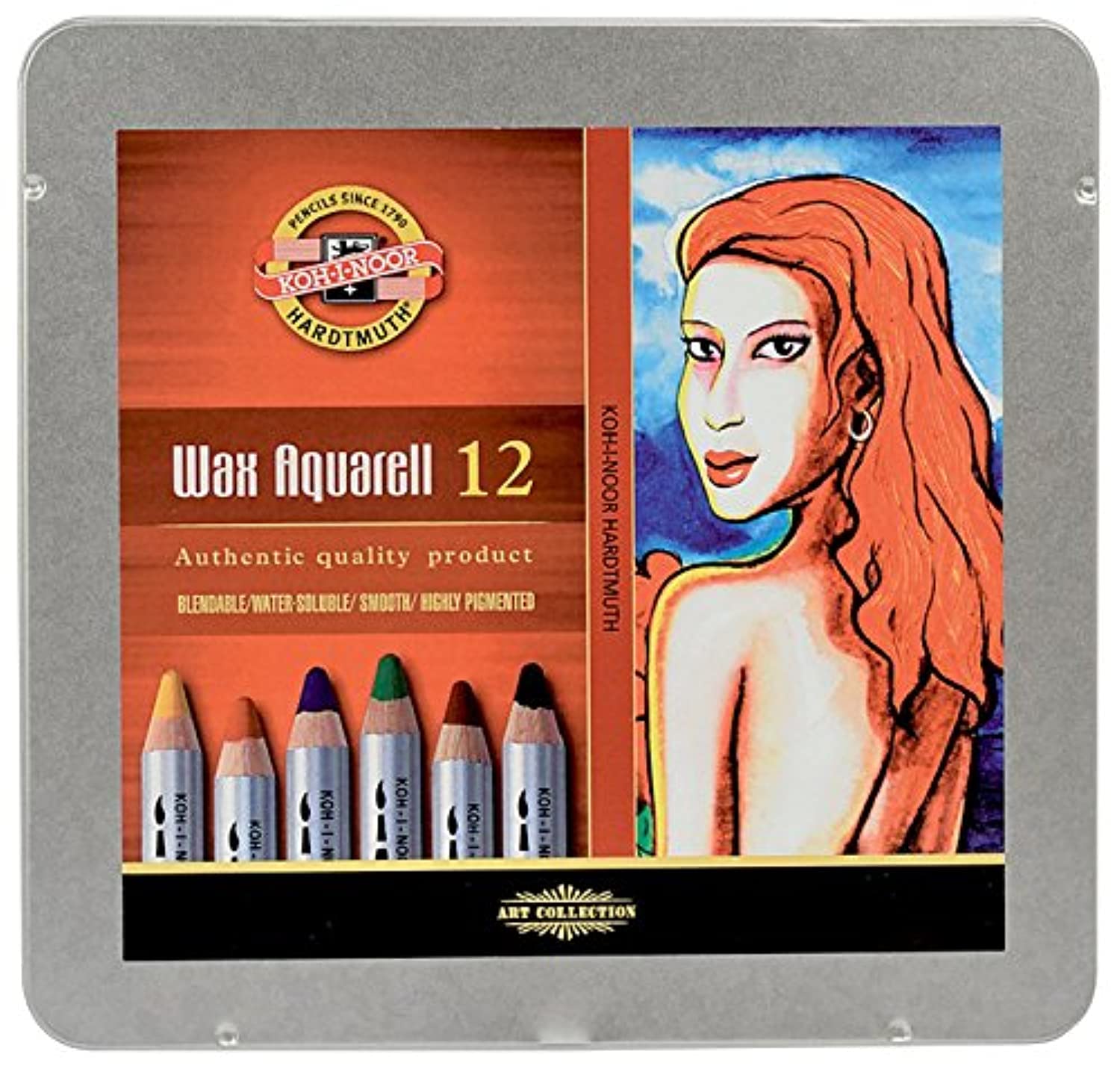 KOH-I-NOOR 8282 Aquarell Coloured Fine Wax Pastels in Tin (Pack of 12)