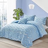 Menghomeus Blue/Silver Comforter Set Twin/Twin XL Size Metallic Print Glitter Bed Comforter Cute Shinny Bedding Sets for Teen Girls Kids, 3 Piece (1 Pillowcase, 1 Decorative Pillow Sham)
