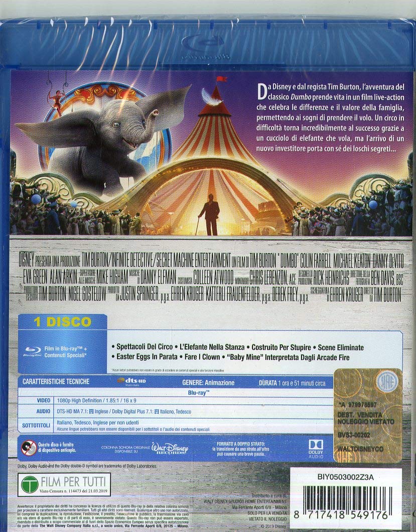 Amazon Com Dumbo Blu Ray Import No English Version Colin Farrell Michael Keaton Danny Devito Eva Green Alan Arkin Nico Parker Finley Hobbins Roshan Seth Lars Eidinger Deobia Oparei Tim Burton Movies Tv