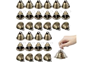30 Pieces Small Craft Bells, Vintage Copper Bells with Spring Hooks for Hanging, Ideal for Wind Chimes, Dog Training, Wedding