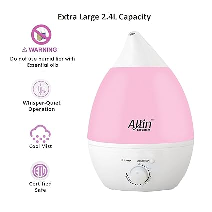 Allin Exporters Ultrasonic Humidifier and Purifier Cool Mist with LED Light (2.4L, Pink)