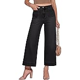 GRAPENT Cropped Jeans for Women Trendy 2026 Wide Leg High Waisted Patch Pocket Stretchy Denim Pants Short Trouser Jeans