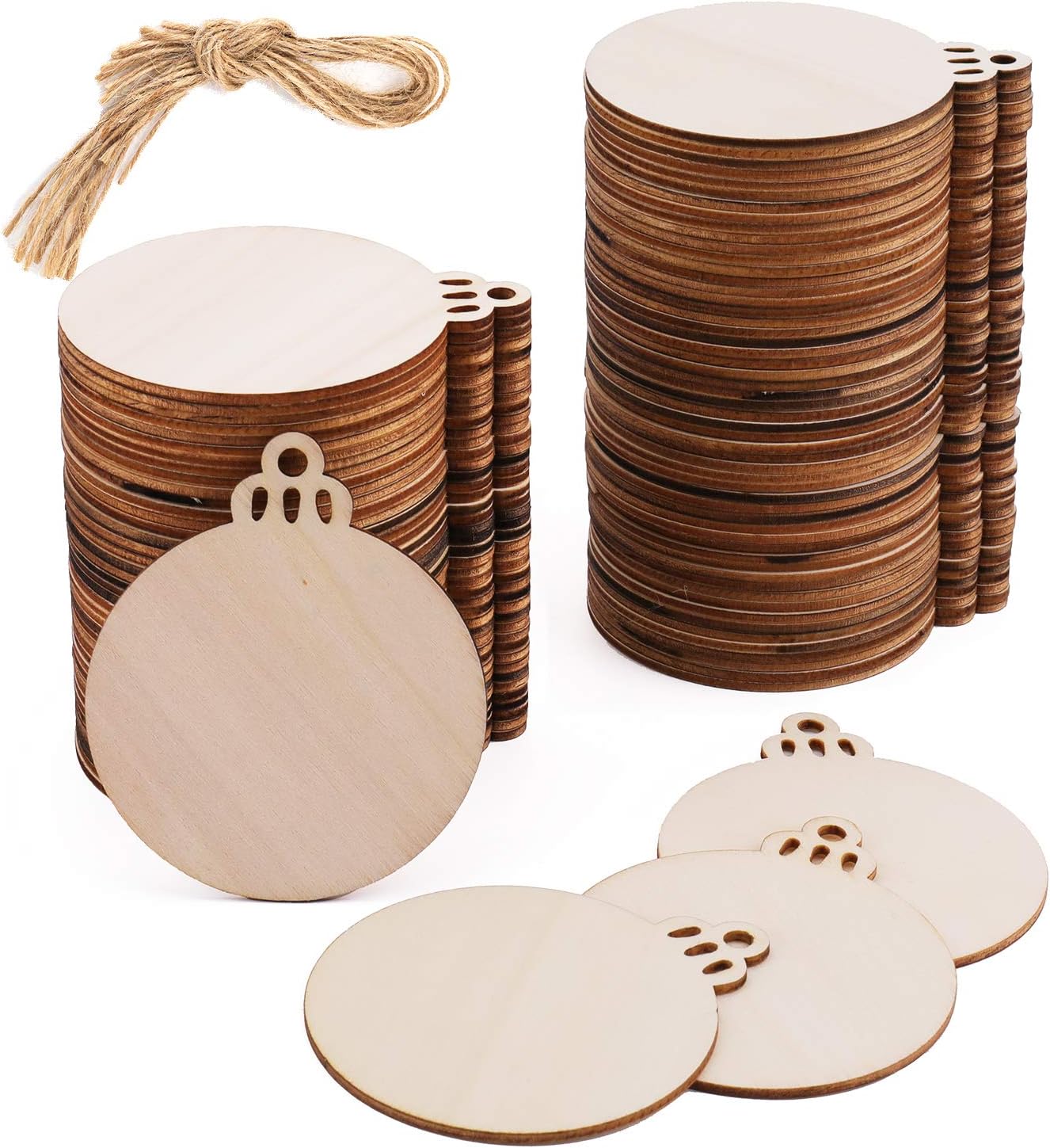 Kingrol 100 Pack Natural Wood Slices, 3 Inch Round Wooden Discs with Holes for Crafts Supplies DIY Christmas Ornaments Wedding Hanging Decor