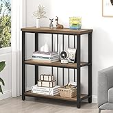 FOLUBAN Small Bookshelf and Bookcase, 3 Tier Open Book Shelf, Modern Metal and Wood Shelving Unit for Living Room Bedroom, Oak