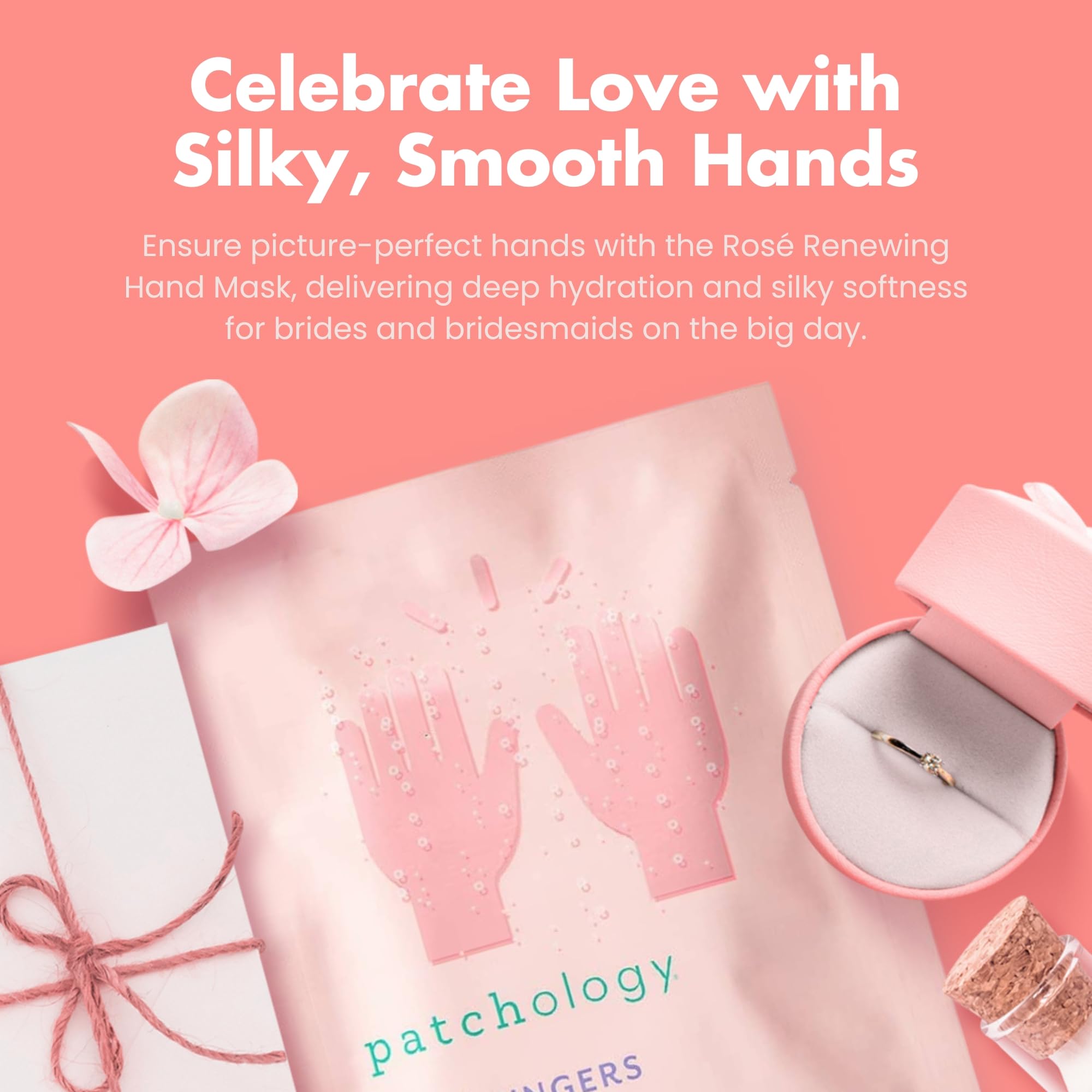 Patchology Rosé Fingers Renewing Hand Mask - Strawberry-Scented Moisturizing Gloves with Shea Butter for Dry & Cracked Hands, Repairing Hand Treatment for Baby Soft Skin, Self-Care Essential - 1 Pair