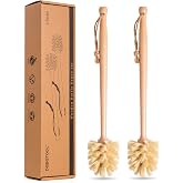 DEBETOOL 2-Pack Wooden Bottle Brush with Sisal Bristles | Long Handle Natural Bottle Cleaner for Wide Mouth Jars, Baby Bottles, Water Bottles &amp; Glasses