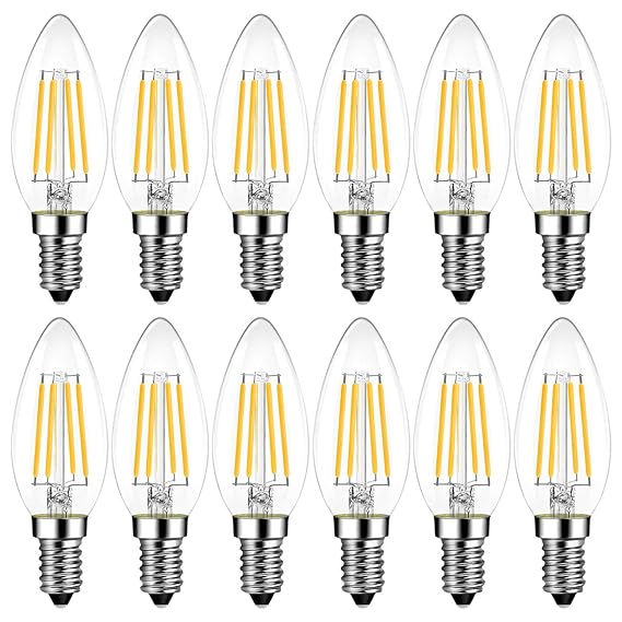 12er Pack E14 Kerze LED Lampe für Kronleuchter, E14 Glühfaden Retrofit Classic, 4W 470 Lumen ersetzt 40 Watt, 2700K Warmweiß,