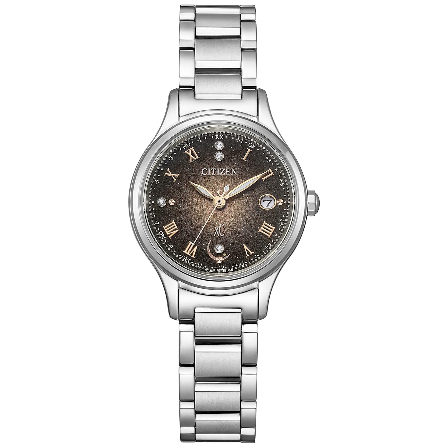xC(クロスシー) Citizen ES9490-79E Crosssea Eco Drive Radio Watch, Waterproof, Limited Model, Moonlight, Diamond Included, Silver, Silver, Bracelet Type