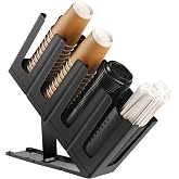Cairondin Paper Cup and Lid Holder with Straw Organizer for Coffee Station | Disposable Coffee Cup Dispenser for Countertop Restaurant Breakroom, Black