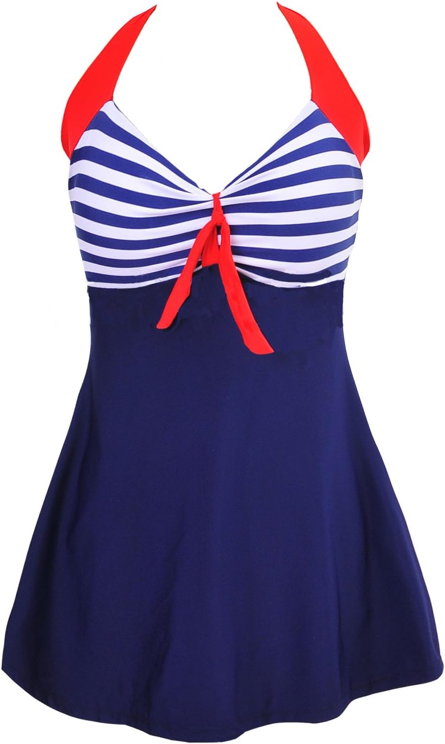 Vintage Halter One Piece Plus Size Cover Ups Swimsuit (XL, Blue)