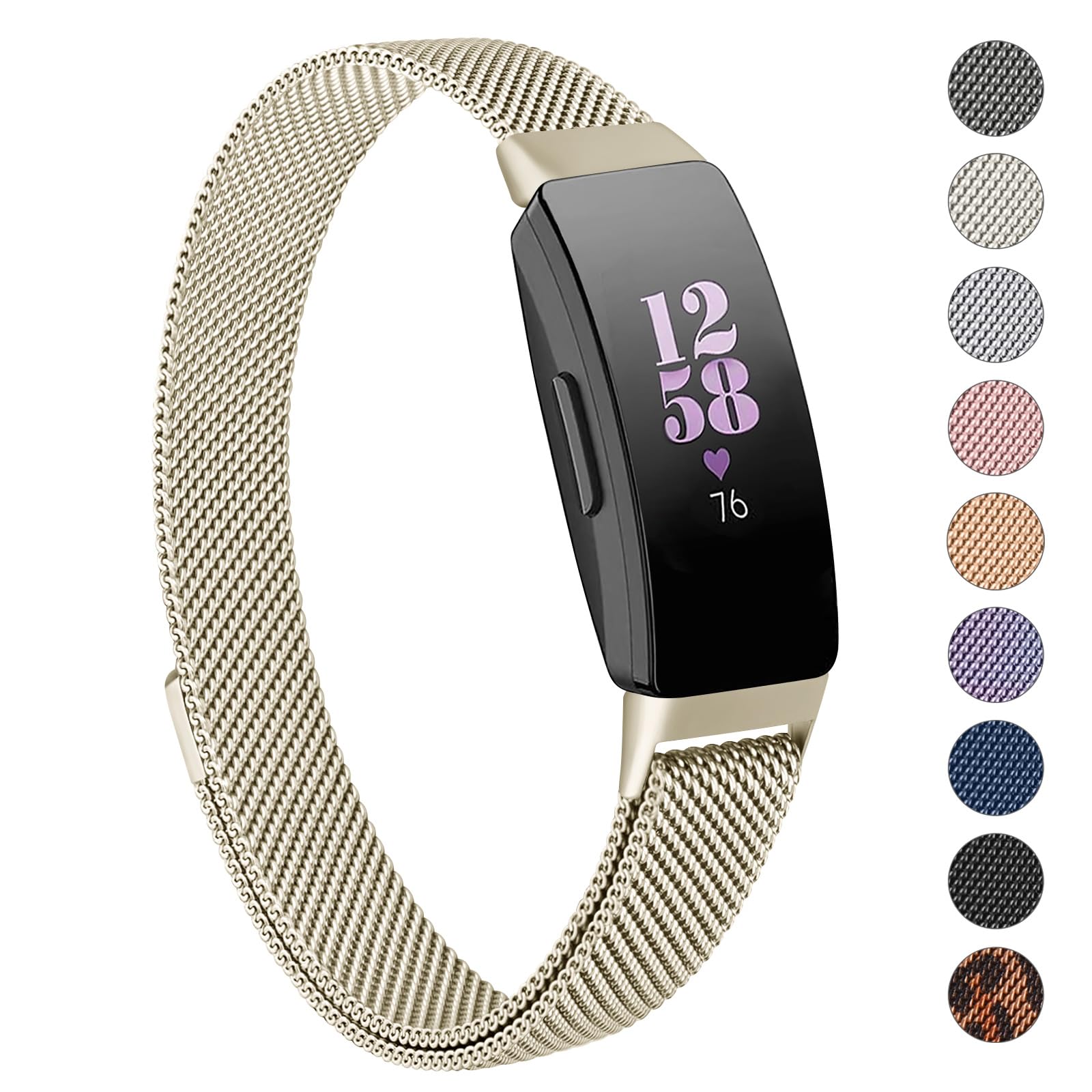 Zoye Strap for Fitbit Inspire Strap/Inspire HR Strap/Fitbit Inspire 2 Straps, Stainless Steel Metal Mesh Replacement Wristband for Fitbit Inspire/Inspire HR/Inspire 2/Ace 2 Women Men (Champagne)