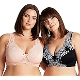 Curve Muse Women's Minimizer Unlined Underwire Bra with Lace Embroidery-2 Pack