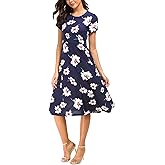 Urban CoCo Women's Vintage Short Sleeve High Waist Flared Midi Casual Summer Dress