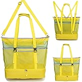Unamujer Mesh Beach Bag with Cooler Large Travel Family Vacation Essentials Pool Swimming Zipper Pocket Durable 9 Pockets