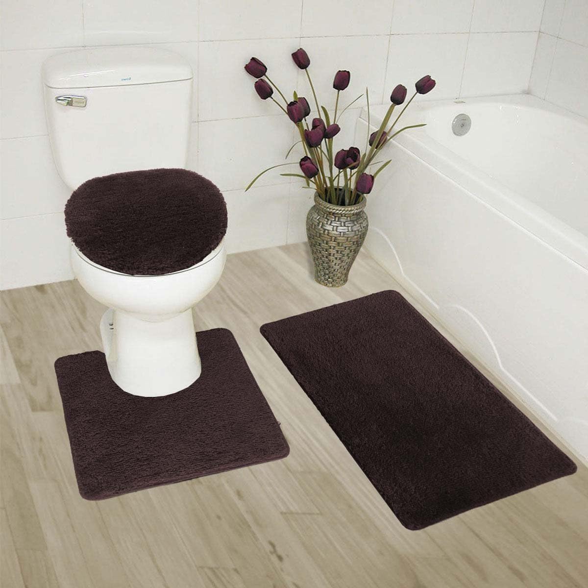 Mk Home Collection 3 Piece Bathroom Rug Set Bath Rug Contour Mat Lid Cover Non Slip With Rubber Backing Solid Beige New Bath Bath Rugs