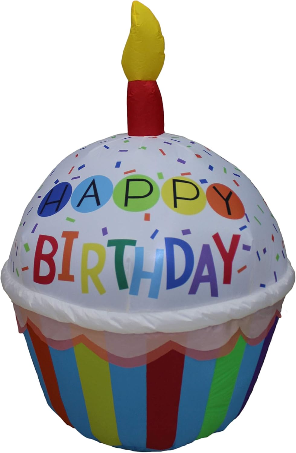 4 Foot Tall Cute Happy Birthday Inflatable Cupcake with Candle Lights Blowup Party Decoration for Outdoor Indoor Home Celebration Garden Yard Lawn Prop