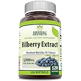 Herbal Secrets Bilberry Extract Supplement |1000 Mg Per Serving | 120 Softgels | Non-GMO | Gluten-Free | Made in USA