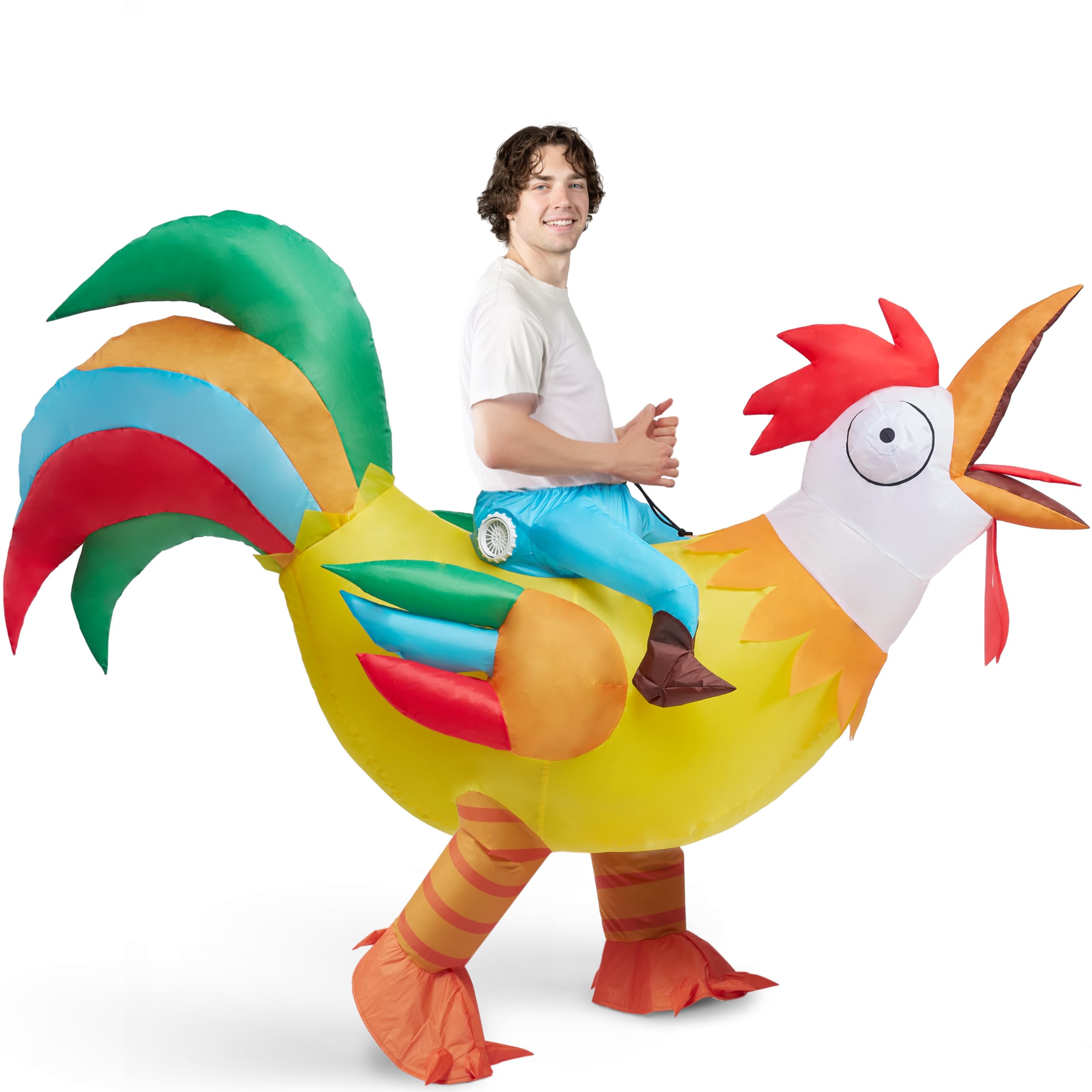 Spooktacular Creations Chicken Inflatable Costume Adult, Ride on Rooster Blow Up Funny Costume for Halloween Themed Parties