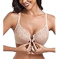 HACI Women's Front Closure Bra Underwire Unpadded T-Back Plus Size Lacy Full Coverage Racerback T-Shirt Unlined