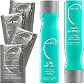 Malibu C Scalp Wellness Collection - Soothing Shampoo and Conditioner Hair Care Set for Dry Scalp - Formulated with Vitamin C Antioxidant Complex - Travel Size Scalp Remedy Packets Included (33.8 oz)