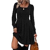 Sampeel Womens Square Neck Long Sleeve Fall Dresses Casual Babydoll Sweater Dress