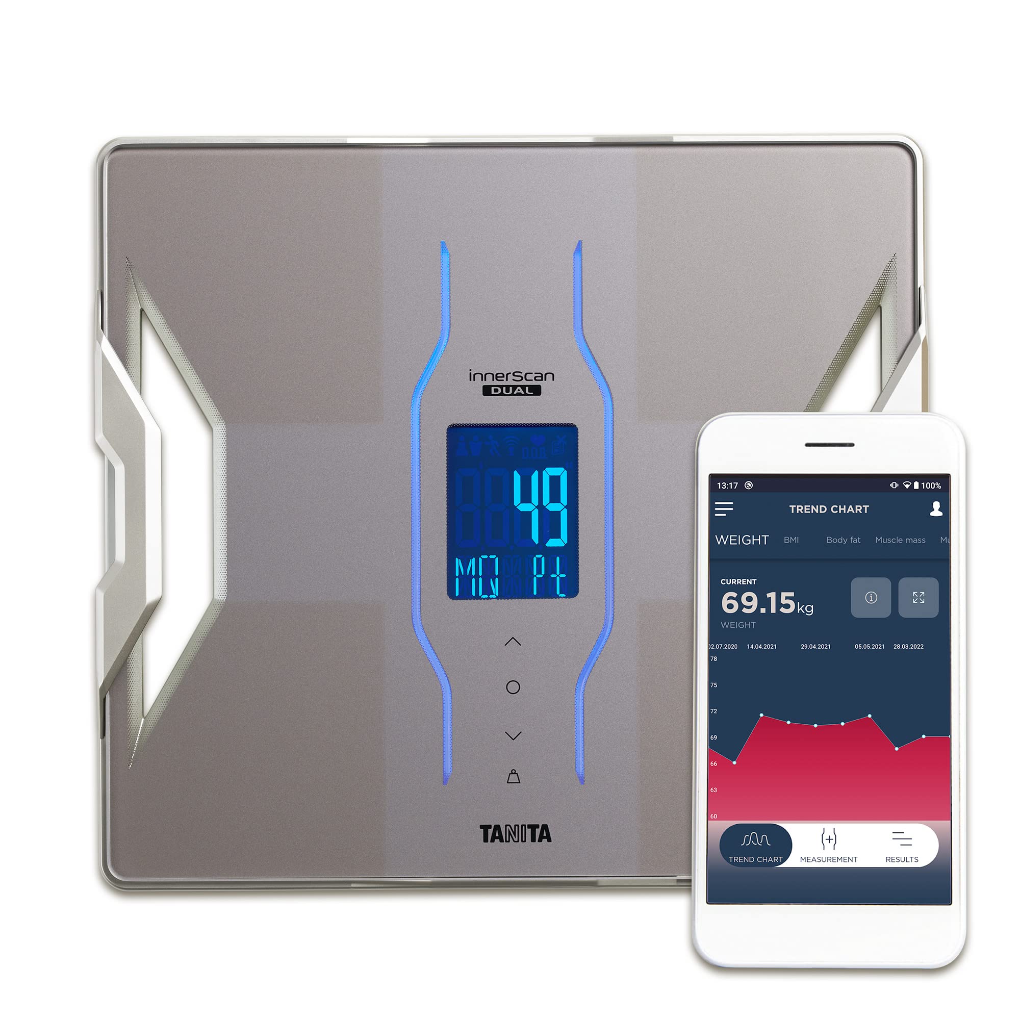 TANITA RD-953 Smart Scales for Body Weight and Fat | Premium Body Composition Scales with Bluetooth App | 11 Measurements, Muscle Quality, Metabolic Age | Platinum Digital Bathroom Scales