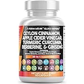 Clean Nutraceuticals Ceylon Cinnamon Capsules + Berberine Turmeric Apple Cider Vinegar Ginseng Bitter Melon Gymnema Milk Thistle Fenugreek Supplement Pills Powder for Men & Women