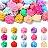 DanLingJewelry 30Pcs Random 20mm Romantic Valentines Day Silicone Beads Colorful Rose Flower Loose Beads for DIY Bracelet Necklace Making