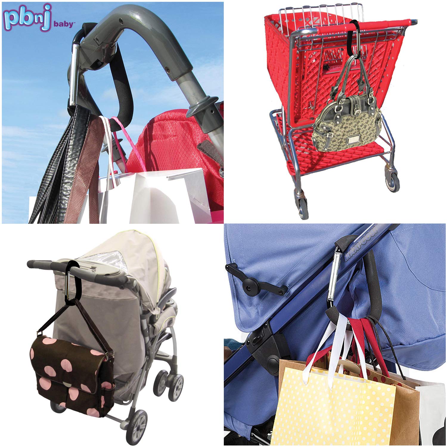 PBnJ baby Clip n Go - 2 Pack X-Large Stroller Organizer Hook Clip for Purse Shopping & Diaper Bags: Baby