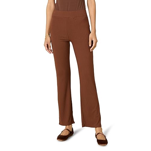 Daily Ritual Women's Wide Rib Flared Ankle Pant Pants, -Chocolate, Medium