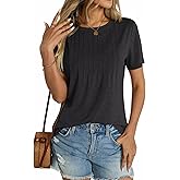 Micticsi Womens Short Sleeve T Shirts Pleated Dressy Casual Crewneck Loose Fit Tee Trendy Summer Tops Blouses 2025