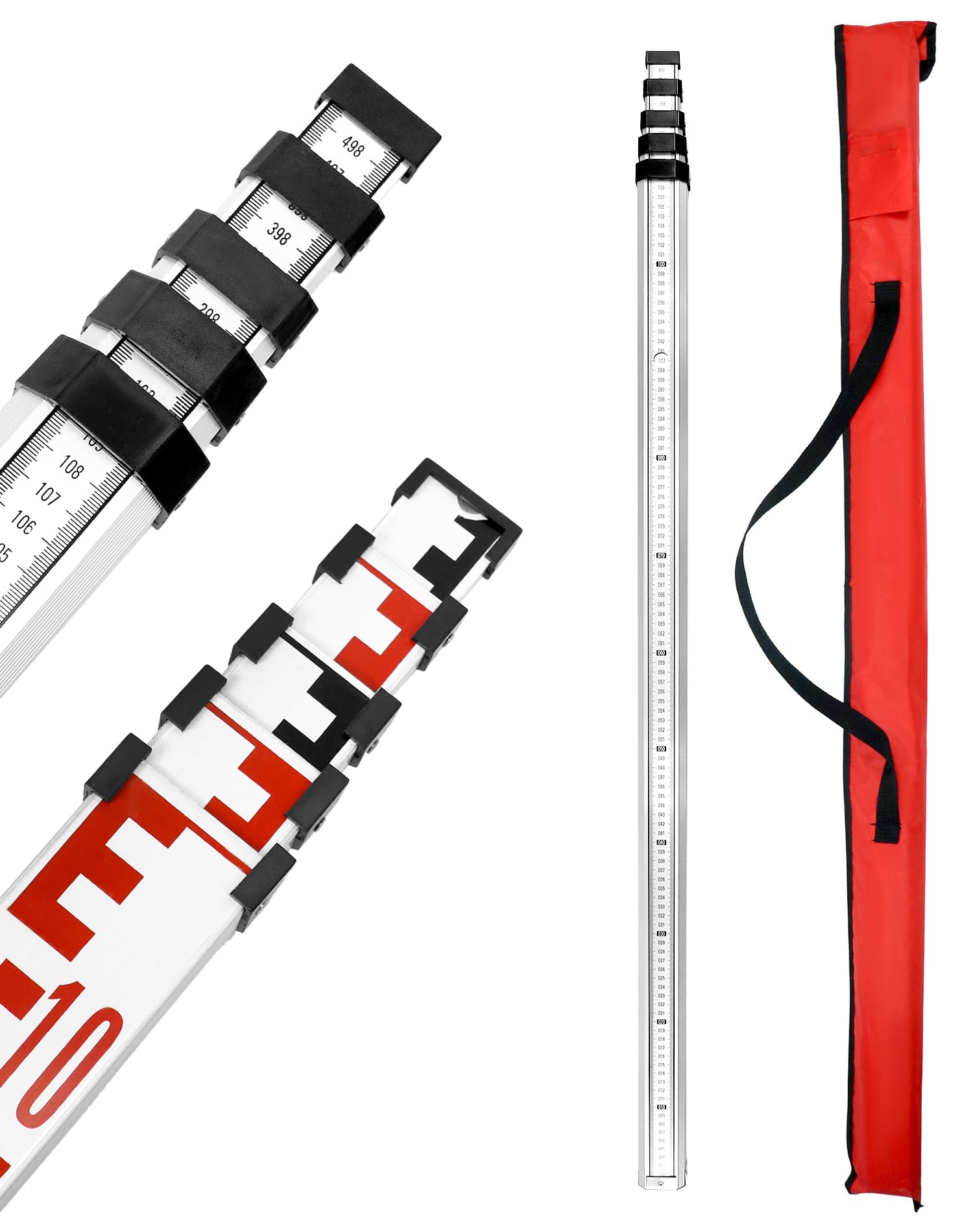 QWORK® 5m Telescopic Pole 5 Sections Aluminum Telescopic Levelling Staff with Bubble Level
