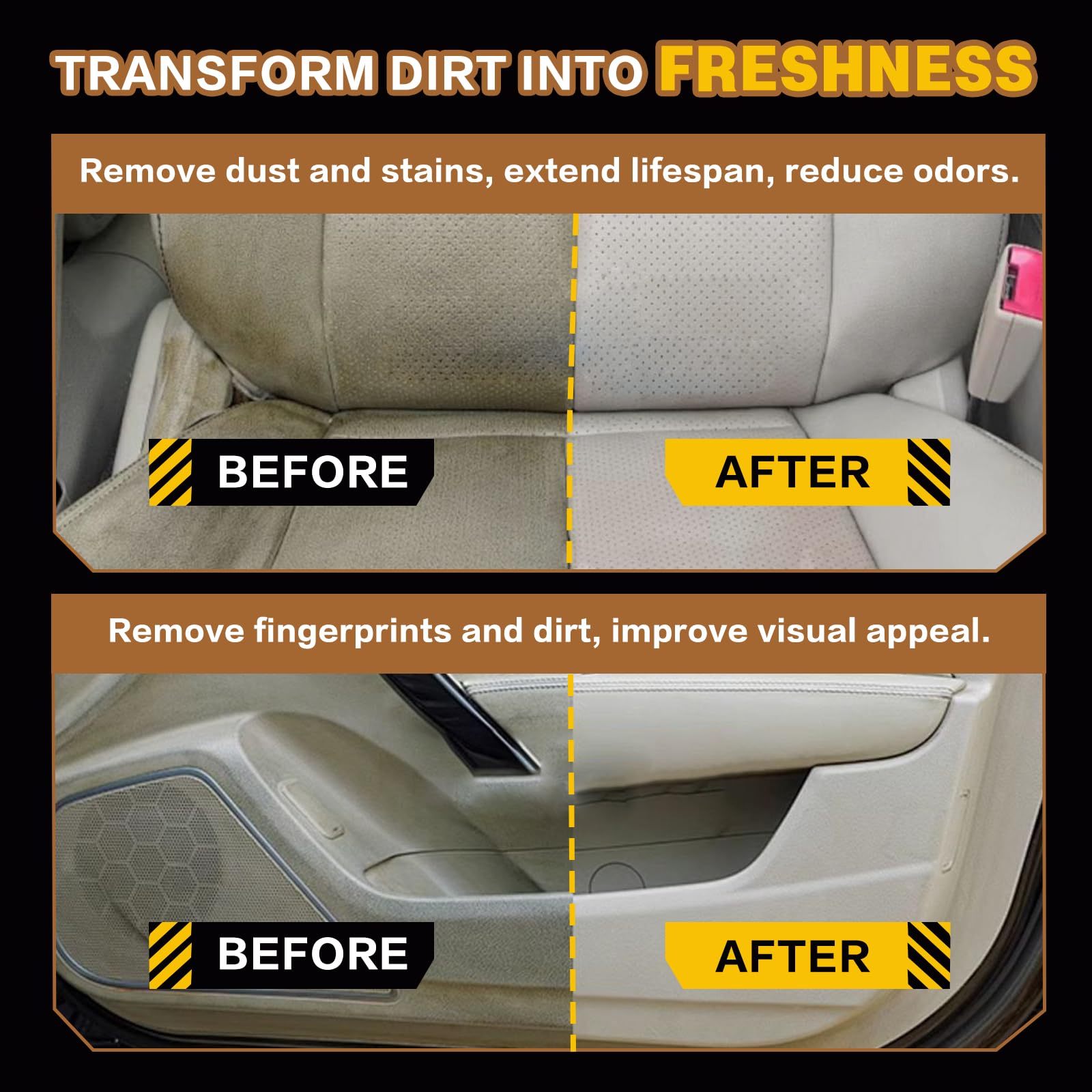 POLIXEL Car Interior Cleaner, Total Interior Detailing Spray for Dashboard, Seats, Carpet, Leather & Plastics with 1x Microfiber Towel & 1x Detailing Brush - 10oz/300ml