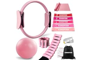 KANGFITER Pilates Equipment Kit for Home Workout, Pilates Ring and Ball Set with Adjustable Ankle Wrist Weights, Resistance Bands, Tape Measure, Bag, Pilates Essentials Accessories for Women Yoga