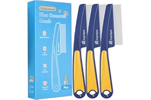 Cupofpet 3-Pack Flea Comb with Rubber Handle, Fine Tooth Flea and Tick Combs for Dogs & Cats, Anti-Slip Pet Grooming Comb for Puppies, Kitties (Blue)