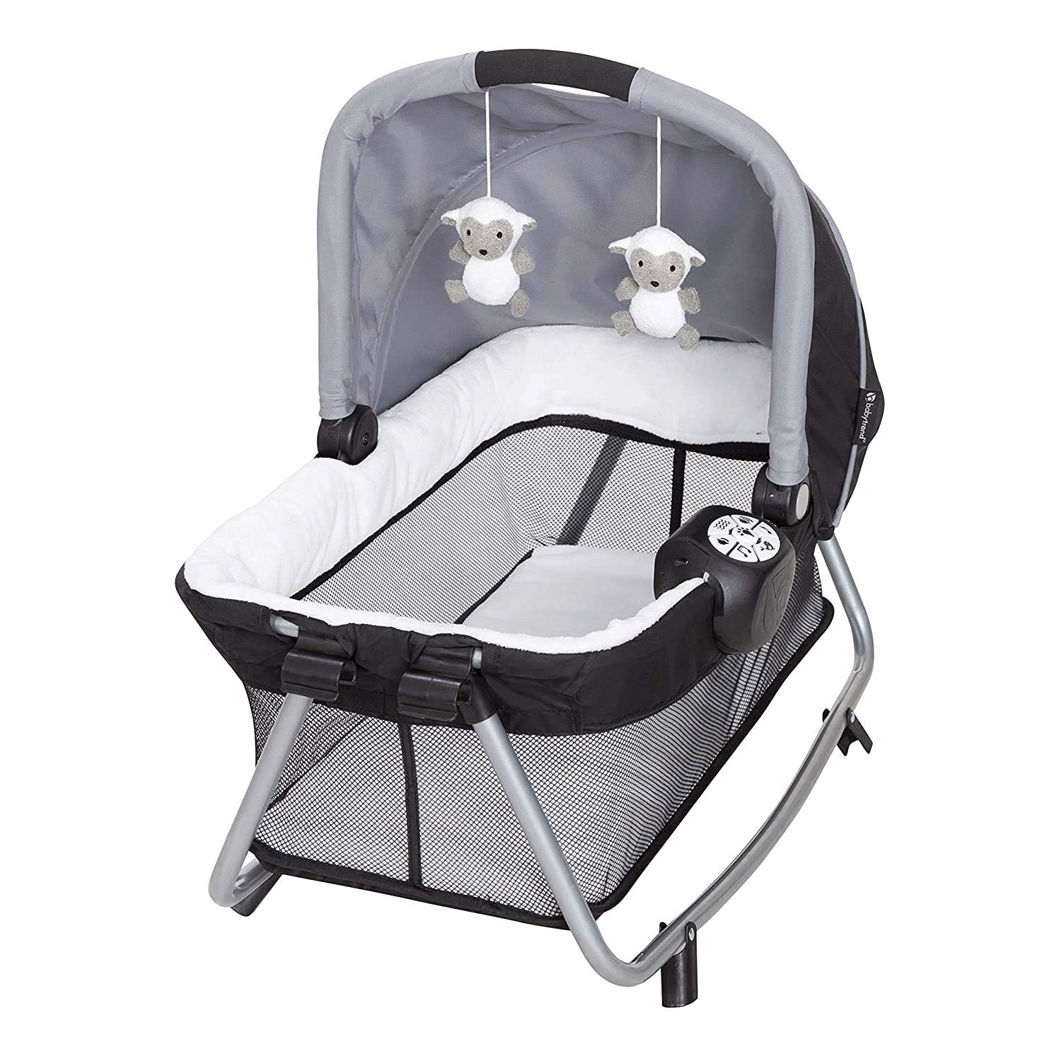 Baby Trend Retreat Nursery Center with Two Removable Rock A Bye Bassinets, Changing Table, Organizer, and Music Center with Nightlight, Quarry