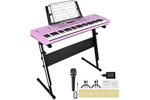 24HOCL 61 Key Keyboard Piano, Digital Kids Piano Keyboard with Stand, Gift for Early Education Children, Pink