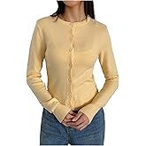 SHENHE Women's Crew Neck Button Down Ribbed Knit Soft Cropped Cardigan Sweater