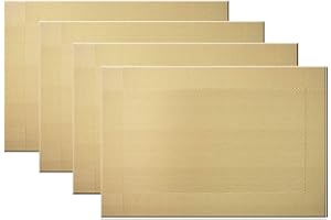 Bright Dream Placemats Washable Plastic Placemats Wipe Clean for Kitchen Table Heat-resistand Woven Vinyl Outdoor Table Mats 12x18 inches Set of 4（Gold）