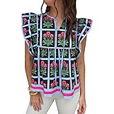 Cicy Bell Womens Floral Peplum Babydoll Tops Ruffle Cap Sleeve V Neck Blouses Summer Casual Boho Flowy Shirts