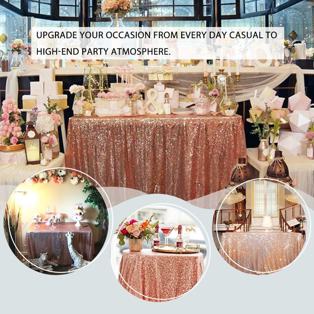 B-COOL 50X50inches Square Rose Gold Sequin Tablecloth Sparkly Sequin Table Linens Glitter Tablecloth Wedding Sequin Tablecloth: Kitchen & Dining