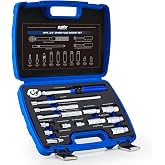 OMT 14pc Spark Plug Socket Set, 3/8" Drive 5-45 Ft.Lb Torque Wrench | 360&deg; Magnetic Swivel Removal Tool; 72-Tooth Ratchet; 12-Point; 3% Tolerance; Torque Bits, Universal Joint, 10" Extension Bar